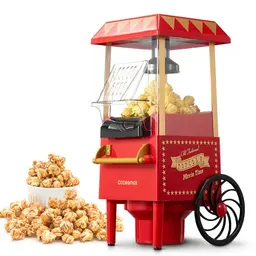 Cozeemax Retro Popcornmaschine 1200W - Fettfreier Popcorn Maker für Zuhause, einfache Ein-Taste-Bedienung, rot