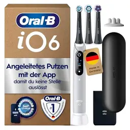 Oral-B iO Series 6 Elektrische Zahnbürste mit 3 Aufsteckbürsten und Reise-Etui, 5 Putzmodi, Grau