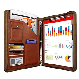 WRIYES A4 Schreibmappe mit Reißverschluss und Klemmbrett, Business Organizer (Braun)