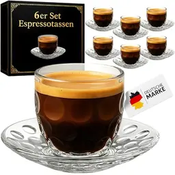 Espressotassen Set mit Untertassen - 6-teiliges Set für Espresso - 110ml Füllmenge