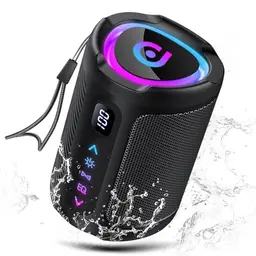aowoka Bluetooth-Lautsprecher, tragbar, kabellos mit LED-Licht und Digitalanzeige