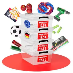 ATHLON TOOLS 4x 12.5 L Aufbewahrungsboxen mit Deckel, lebensmittelecht, stapelbar, transparent