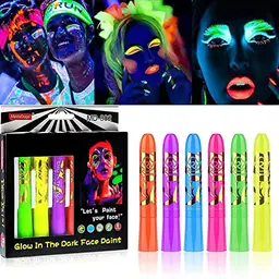 6 Stück leuchtende UV-Gesichtsmalstifte, waschbar und ungiftig für Karneval, Party und Maskerade