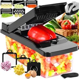 Gemüseschneider Mandoline Multischneider Zwiebelhäcksler für Obst und Gemüse - Schwarz