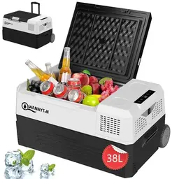 WANNYTON elektrische Kühlbox 38L für Auto, LKW, Boot & Wohnmobil – tragbar mit Rädern und Griffen