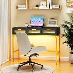 Lvifur Schminktisch mit LED-Beleuchtung und USB-Anschluss, 3 Schubladen