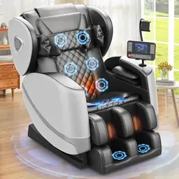 F FURNIMAT Massagesessel Ganzkörper, Zero Gravity Relaxsessel mit Taillen- und Beinheizung, Komfort-Airbags, Fußrollen, 10 Massagerollen, Bluetooth-Lautsprecher, Fernbedienung