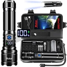 Blukar LED Taschenlampe 500000 Lumen, Zoom-Funktion, 5 Lichtmodi, IP67 wasserdicht, ideal für Camping und Outdoor
