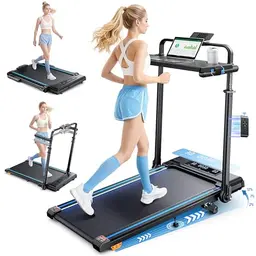 6-in-1 Laufband für Zuhause, klappbar mit abnehmbarem Tisch, 3.0 HP, bis 12 % Steigung, 12 km/h, mit LED-Lichtern, max. 150 kg