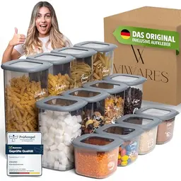 Viwares 12er Vorratsdosen Set, luftdicht und BPA-frei, ideal für die Aufbewahrung von Müsli und Mehl in der Küche