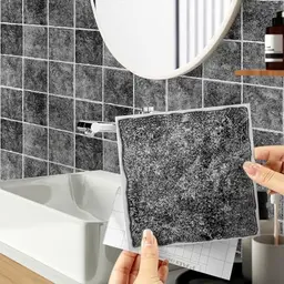 Hode Fliesenaufkleber 15x15cm Grau, Selbstklebende Fliesenfolie für Küche und Bad, 24 Stück