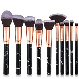 Professionelles 10-teiliges Makeup Pinselset in Schwarz-Marmor für Puder, Foundation und Lidschatten