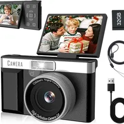 FHD Kinderkamera mit 32GB, 2,4" LCD Bildschirm, 1200mAh Akku & 5 Spiele – ideales Geschenk für Kinder