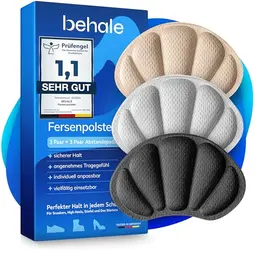 BEHALE Premium Fersenpolster – 3 Paar hautfreundliche Anti-Rutsch Einlagen gegen Blasen
