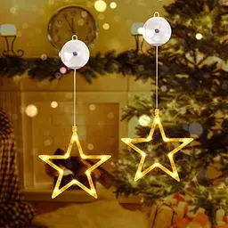 Qedertek LED Sterne Weihnachtsbeleuchtung, 10er Warmweiß Lichtervorhang mit Batterie, Timer und Saugnäpfen, für Deko, Balkon und Feste (2 Stück)