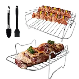 Fritteusenständer für Ninja, 2 Stück Edelstahl Racks mit Ölbürste & BBQ Zange, Zubehör für AF300UK AF400UK Dual Air Fryer