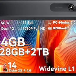 Blackview 11 Zoll Tablet, 24GB RAM, 128GB Speicher, 4G LTE, 5G WiFi, 8200mAh Akku