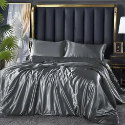 DXHOME Luxus Bettwäsche Set 155x220 cm in Grau Anthrazit - Satin Bettbezüge und Kissenbezüge 80x80 cm