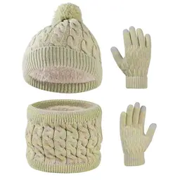 Waylipun Wintermütze Schal Handschuhe Set für Kinder 3-10 Jahre (Grün-Mix)