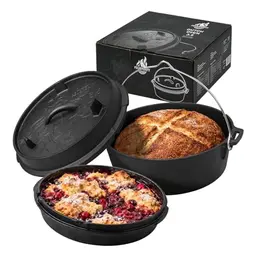 Dutch Oven 3,5L Feuergott – Gusseisen Schmortopf für Brot, Eintopf, Braten, Auflauf, Grill und Camping