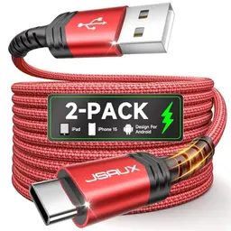 JSAUX USB C Kabel 2er Set 2M - Schnellladekabel für Samsung Galaxy und iPhone 16/15 Pro Max - Rot