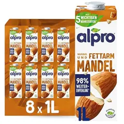 Alpro Mandeldrink Original, vegan, laktosefrei, fett- und zuckerarm, 8x1L