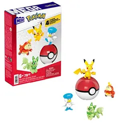 MEGA POKÉMON Paldea - Pikachu und Partner-Pokémon Felori, Krokel, Kwaks mit 4 Figuren und 1 Pokéball