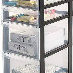 Iris Ohyama Kunststoff-Schubladenbox mit Rollen, 2 flache Schubladen, Schwarz, BPA-frei, für Schlafzimmer, Bad, Schule & Büro