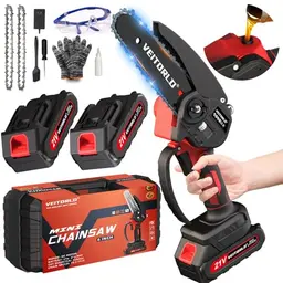 Mini Kettensäge 6 Zoll mit 2 Akkus - Praktische Akku Astsäge für Geschenke für Männer