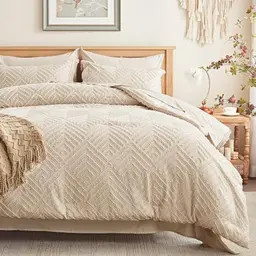 Luofanfei Boho Bettwäsche Set 220x240cm Beige mit Kissenbezügen 80x80cm und Reißverschluss