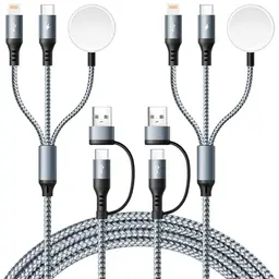 UZAHSK 3-in-2 Multi USB A/C Ladekabel für Apple Watch, iPhone - 1.8M Magnetisches Nylon-Ladekabel