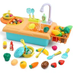 Cute Stone Küchenspüle Spielzeug Set mit fließendem Wasser – Spielküchenzubehör und Kochherd für Kinder ab 3 Jahren