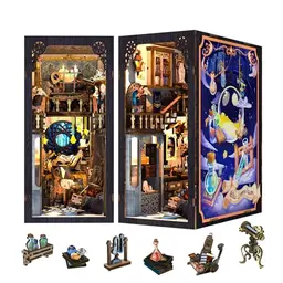 Fsolis DIY Book Nook Kit - Nebula Rest Room, Miniatur Buch Nook mit LED, Staubschutzplatte, Holz 3D Puzzle, Geschenke für Erwachsene