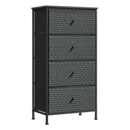 SONGMICS Kommode mit 4 Stoffschubladen, Wäschekommode im eleganten Ebenholzschwarz, für Schlafzimmer