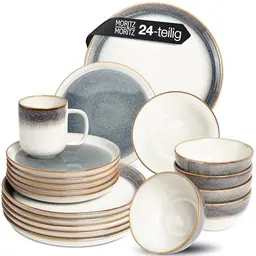 Moritz & Moritz TARENTO 24-tlg. Geschirrset für 6 Personen in Grau - Elegantes Steinzeug-Set