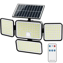 RIXGLEAM Solar Außenlampe mit Bewegungsmelder, 4 Köpfe, 304 LEDs, 3 Modi, 8500K, langlebiges Solarpanel