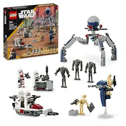 LEGO Star Wars Clone Trooper & Battle Droid Battle Pack, 4 Minifiguren, 5 Droiden, Speeder Bike mit Shooter für Kinder ab 7 Jahre