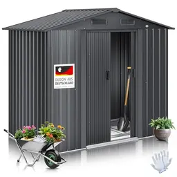 KESSER® XL Metall Gerätehaus 195x131x186cm mit Fundament, Schiebetüren, Gartenhaus, anthrazit