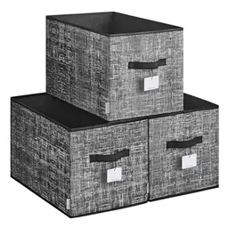 SONGMICS 3er Set Aufbewahrungsboxen, zusammenklappbar, 50 x 30 x 30 cm, tintenschwarz