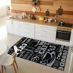 VIMODA Küchenteppich Coffee Design Modern Schwarz, ideal für Lounge oder Küche, Maße: 40x60 cm