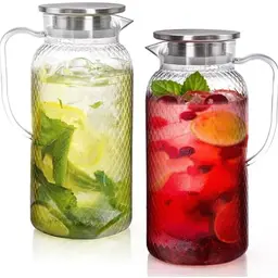VGECEE 2er Set Wasserkrug 1.8L mit Deckel - BPA-freie Kunststoff Karaffe für Saft, Eistee & Limonade