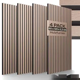 Arebos Akustikpaneele 120x60 cm - Wand- & Deckenpaneel in Holzoptik, schallabsorbierend, montagefreundlich, 4er Set