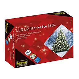Idena LED Lichterkette mit 80 LEDs, 15,9 m lang, Gold-Gelb, für Innen & Außen, Timer-Funktion, ideal für Party und Weihnachten