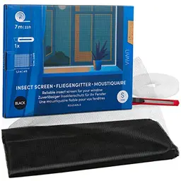 Fliegengitter Fenster 110x130cm Schwarz – Insektenschutz Mückennetz mit Klettband