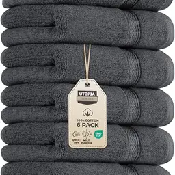Utopia Handtuch Set - 100% Baumwolle, ultraweich und saugfähig, 41x71 cm - 6er Pack (Grau)