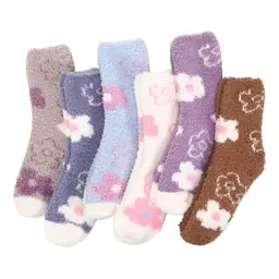 Halinuia 6 Paare Kuschelsocken Damen - Warme Flauschige Socken für Weihnachten, Größe 36-41 (Bunte Blumen)
