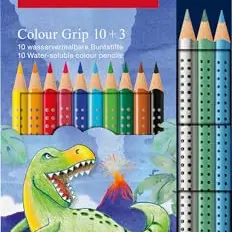 FABER-CASTELL Buntstifte Set Dino, 13-teilig mit Metallic Stiften und Dino Sticker