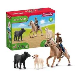 Schleich FARM WORLD Bauernhof Rodeo Abenteuer Spielset, 6-teiliges Set mit Cowboy, Pferd und Hund für Kinder