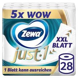 Zewa Just1 Toilettenpapier ohne Hülse, 7 Packungen mit je 4 Rollen à 99 Blatt