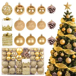 OIOYCLG Weihnachtskugeln Set 101 Stück, Gold Matt, Glänzend und Glitzernd für die Weihnachtsbaum Dekoration